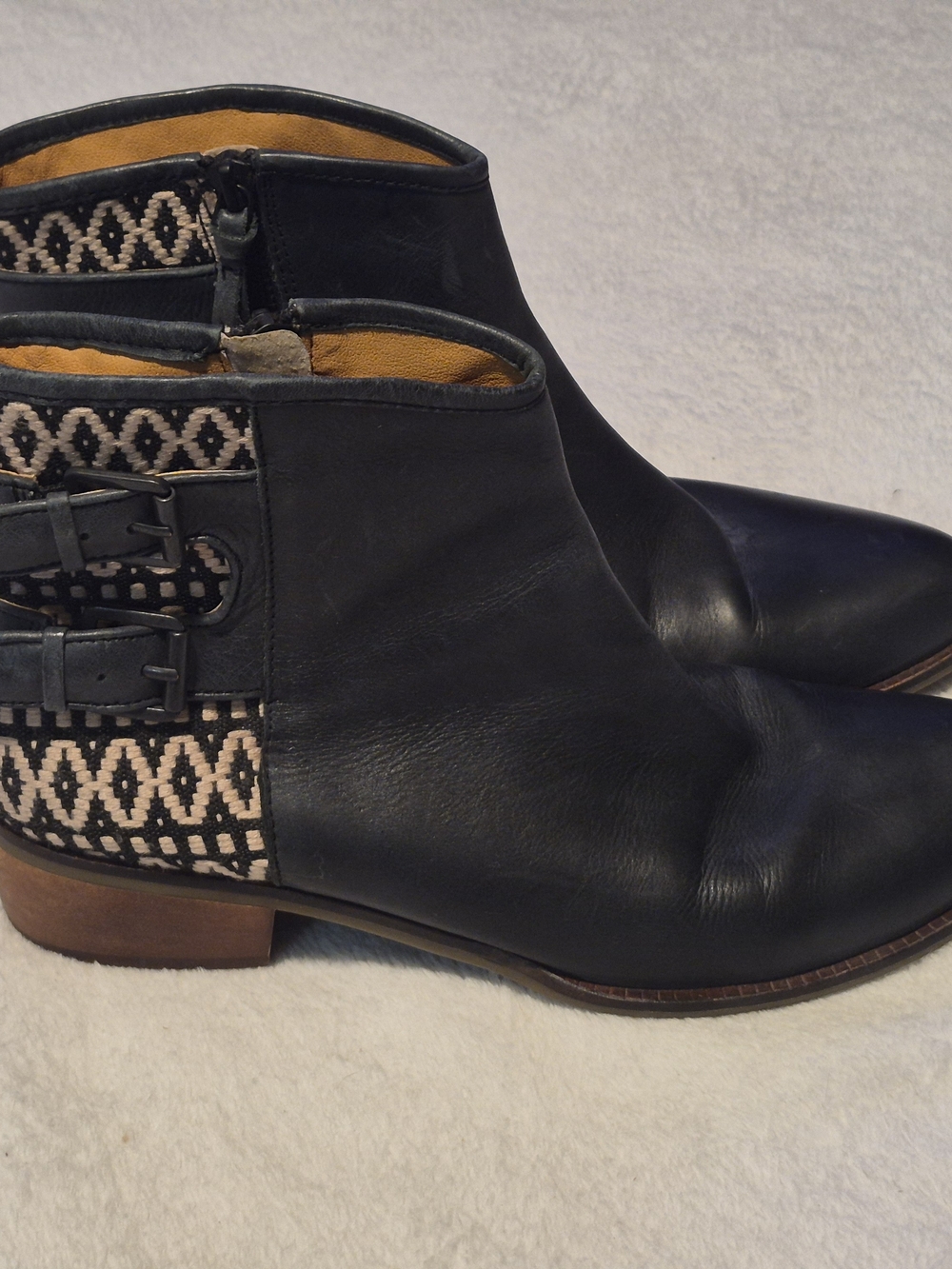 Latigo Isley Leather & Woven Geometric Ankle Boots Charcoal Gray 9.5M